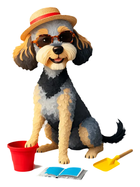 Eddie mit Sonnenbrille, Eimer und Schaufel