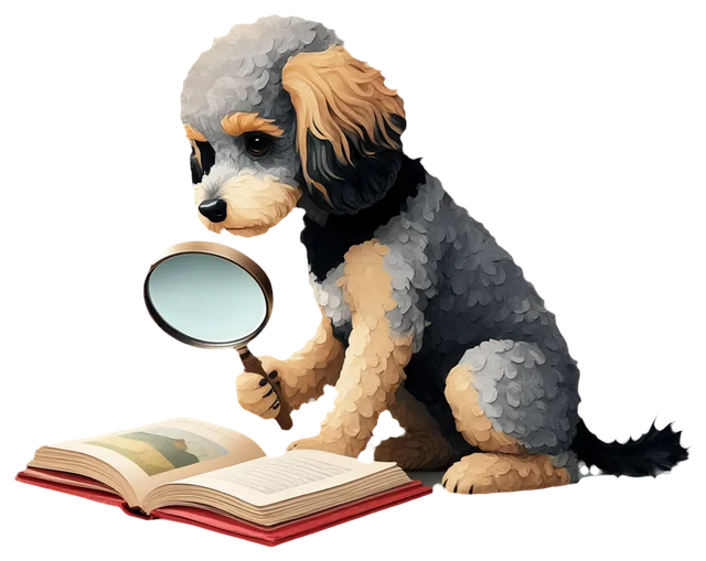 Eddie prüft ein Buch mit der Lupe
