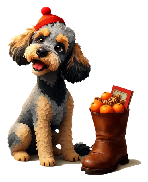 Eddie mit Mütze neben einem gefüllten Stiefel