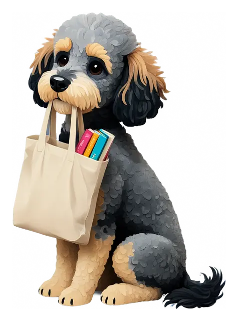 Eddie mit einer Stofftasche voller Bilderbücher