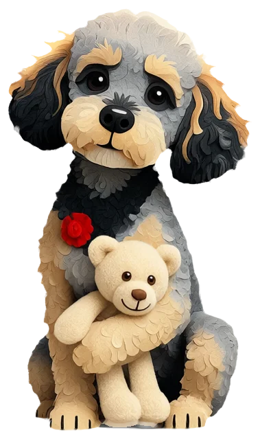 Eddie mit Rosette und Teddybär